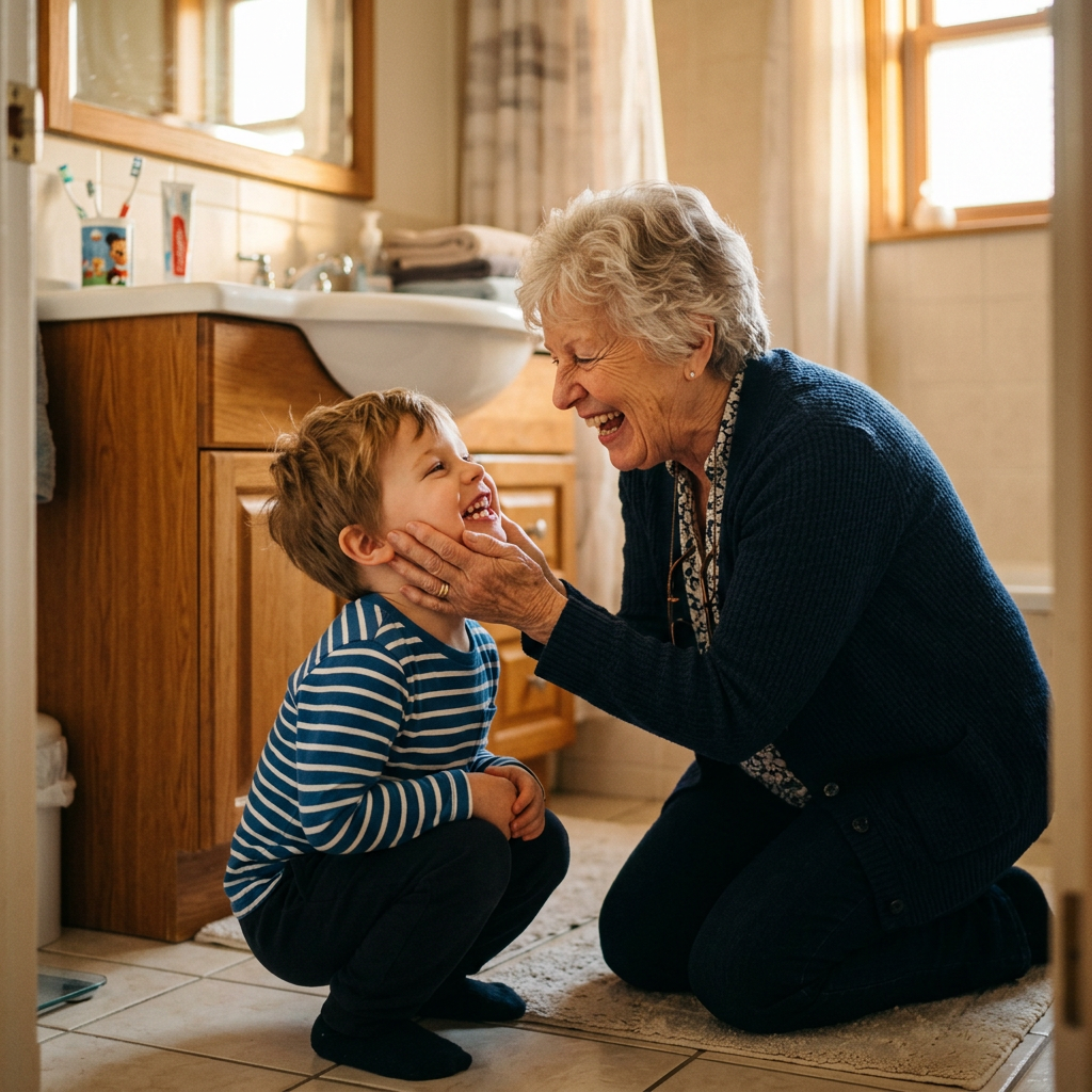 Grand-mère offrant un cadeau à son petit-enfant