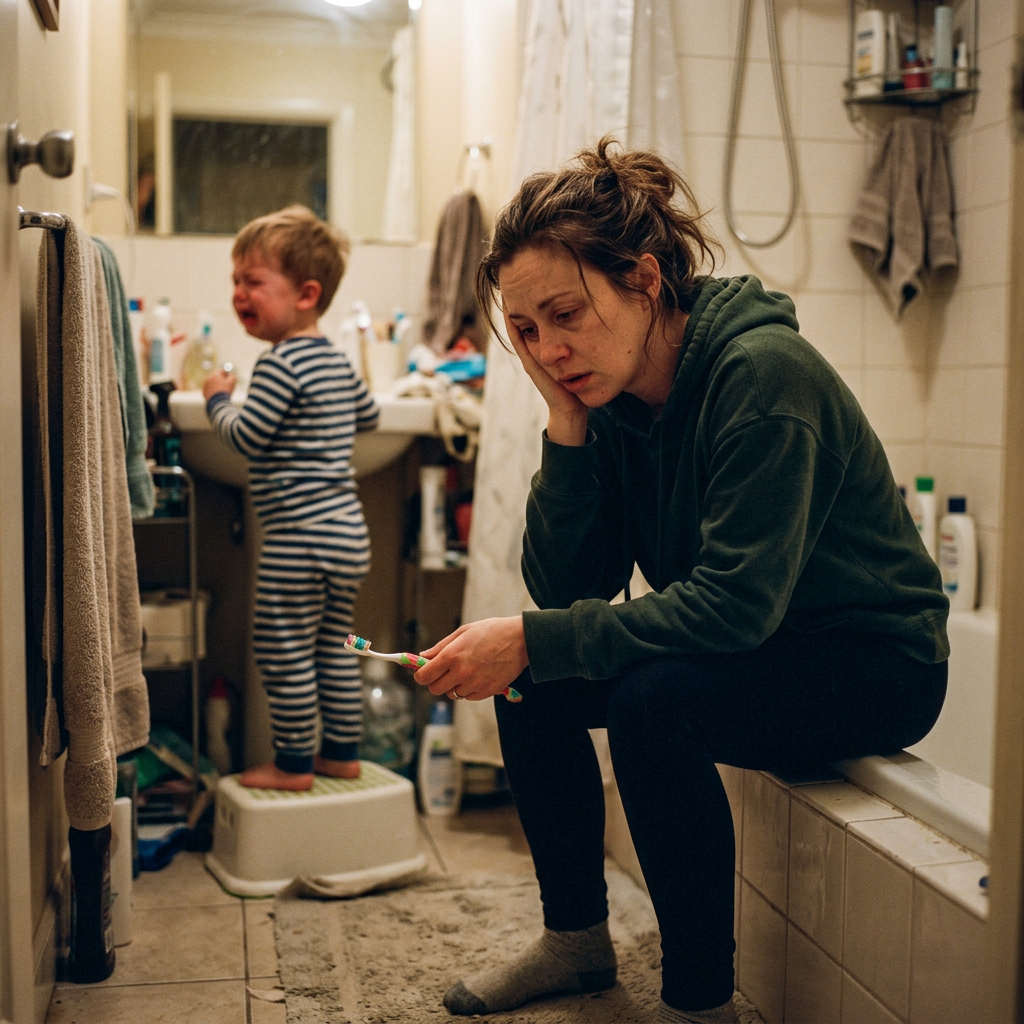 Enfant en pleurs refusant la brosse à dents